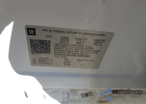 2020 Chevrolet Equinox Awd Ls z USA, uszkodzony, nr VIN 2GNAXSEV0L6195682